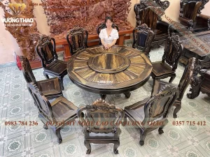 bàn ăn tròn xoay gỗ mun hoa (1554)