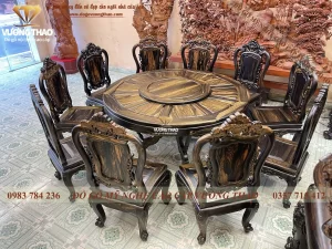 bàn ăn tròn xoay gỗ mun hoa (1556)