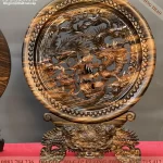 đĩa tứ linh gỗ mun (618)