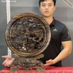 đĩa tứ linh gỗ mun (620)