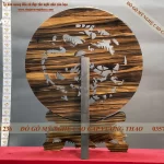 đĩa tứ linh gỗ mun (623)