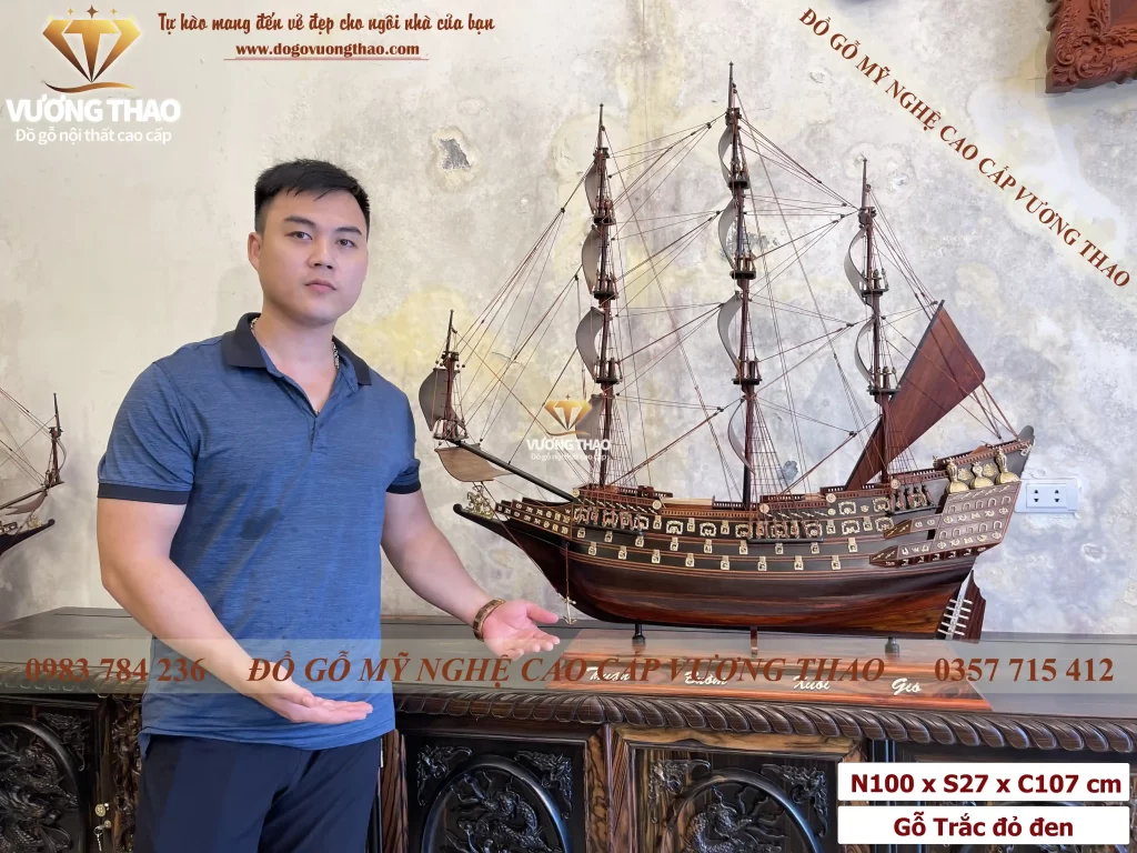 mô hình thuyền buồm gỗ trắc (1253)