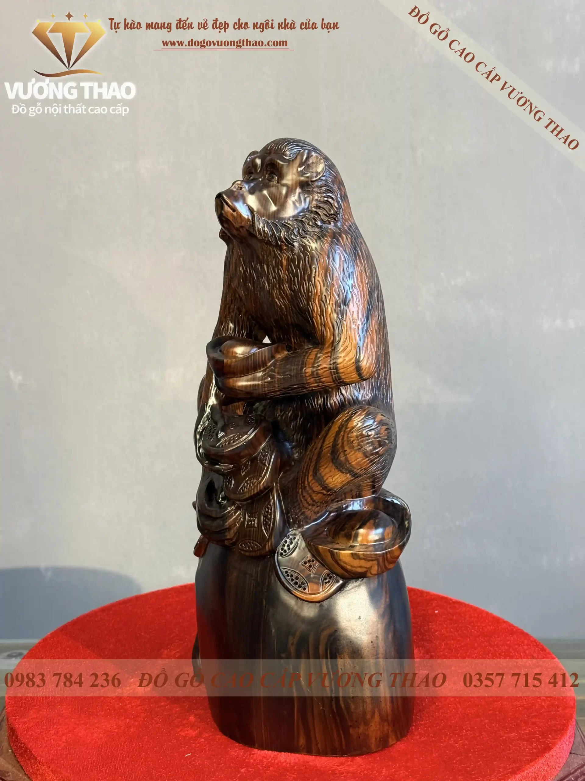 tượng khỉ gỗ mun hoa (1800)