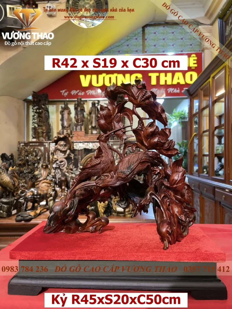 Tượng Sen Hạc gỗ Trắc đỏ đen (976)