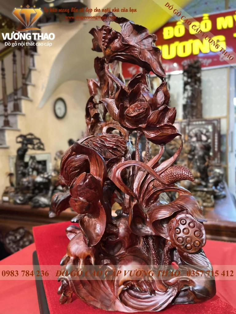 Tượng Sen Hạc gỗ Trắc đỏ đen (979)