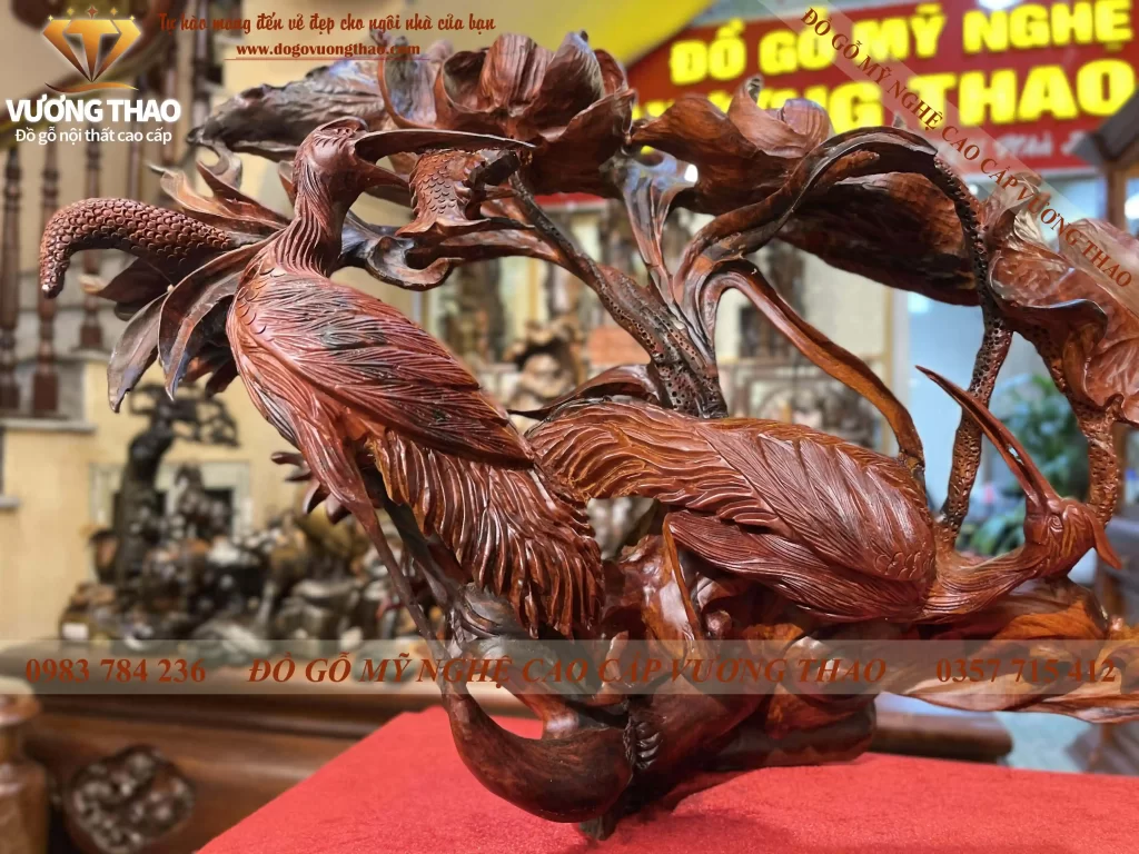 Tượng Sen Hạc gỗ Trắc đỏ đen (982)