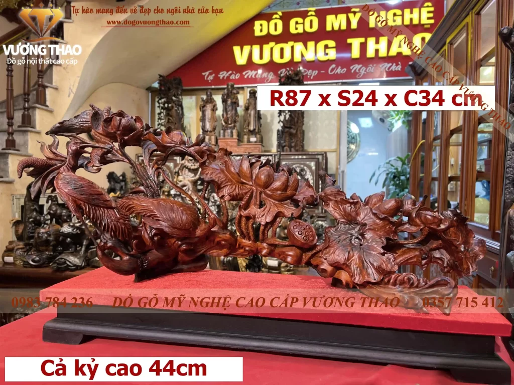 Tượng Sen Hạc gỗ Trắc đỏ đen (985)