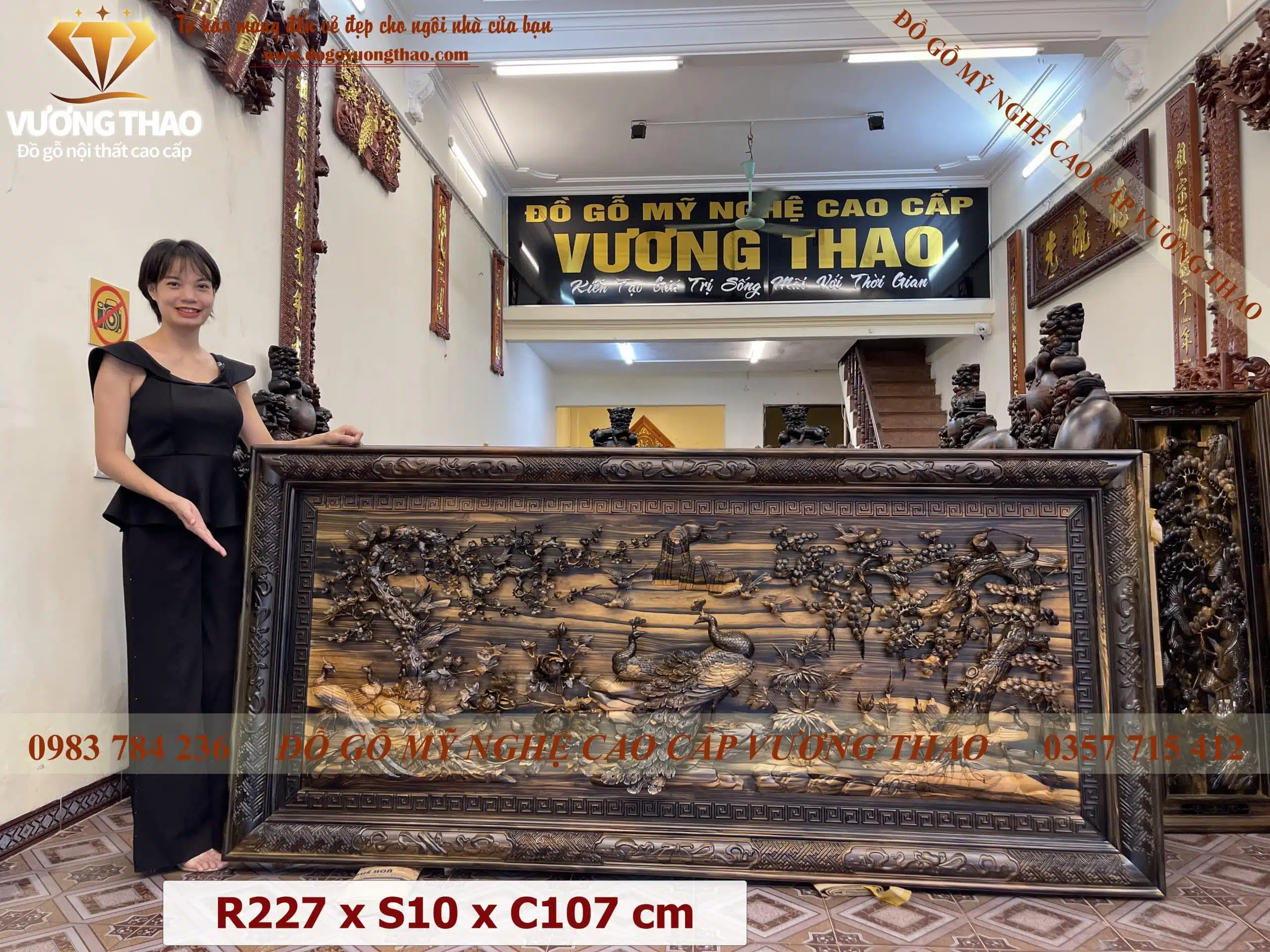 Tranh Phu Thê Viên Mãn gỗ Mun hoa 1