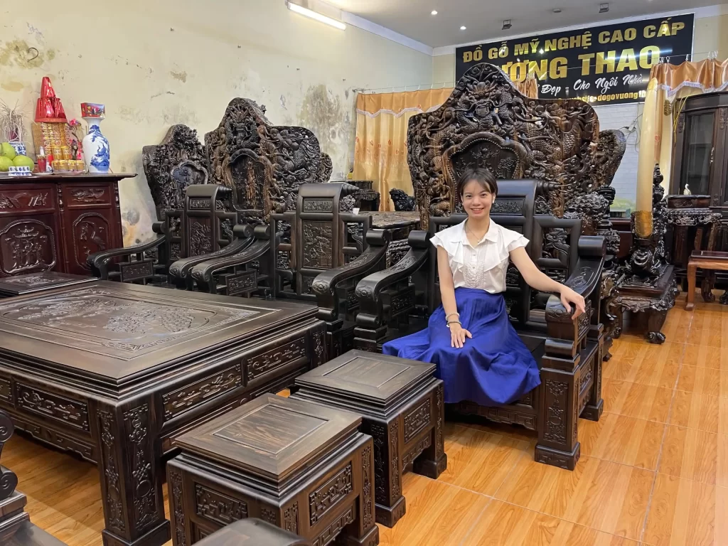 bộ bàn ghế tứ trụ gỗ mun hoa (954)