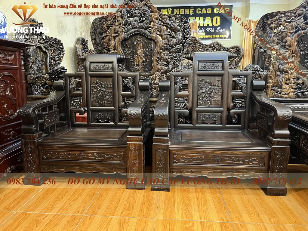 bộ bàn ghế tứ trụ gỗ mun hoa (956)