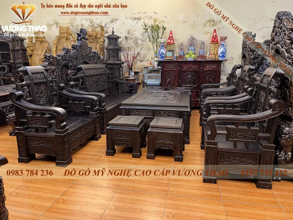 bộ bàn ghế tứ trụ gỗ mun hoa (957)