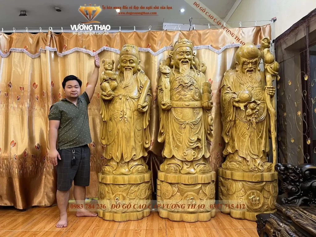 bộ tượng Phúc Lộc Thọ gỗ Cẩm Vàng (965)