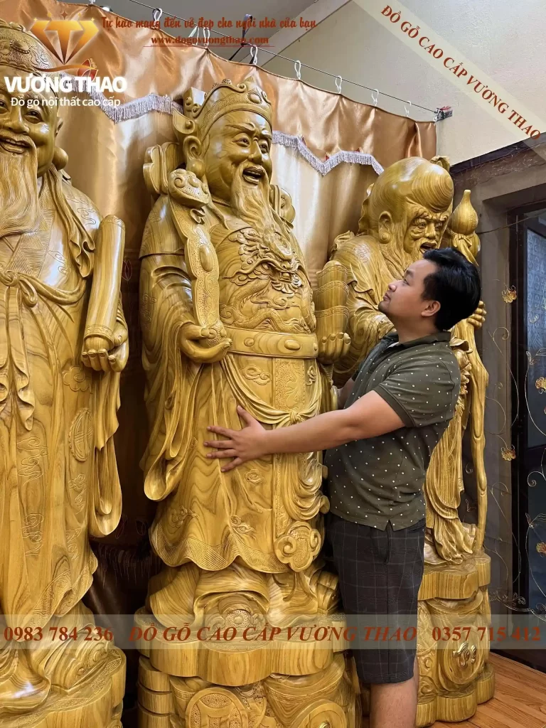 bộ tượng Phúc Lộc Thọ gỗ Cẩm Vàng (966)