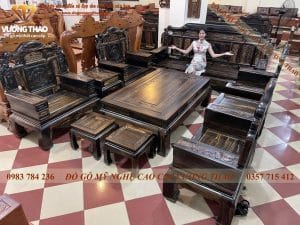 Bộ bàn ghế Vạn Phúc Kim Tiền gỗ Mun hoa 1