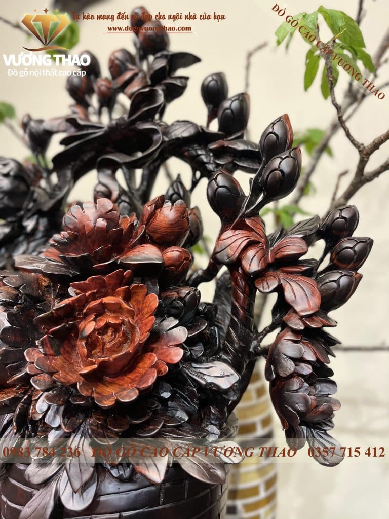 Bình hoa Phù Dung gỗ Trắc đỏ đen 4