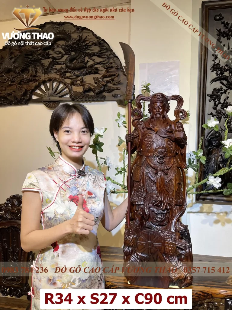 Tượng Quan Công trấn ải gỗ Trắc đỏ đen (862)