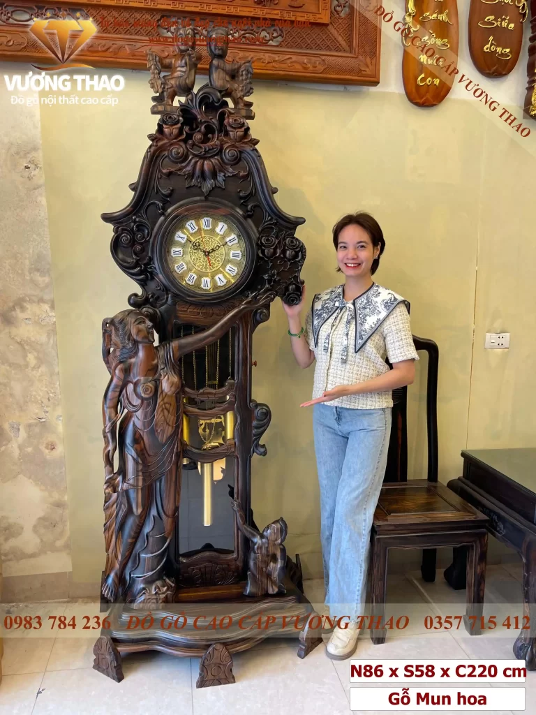 đồng hồ cây cô tiên gỗ mun hoa (1078)