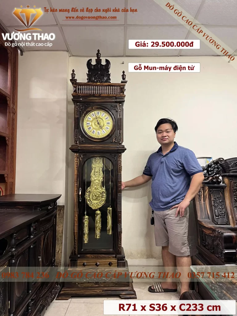 đồng hồ sừng trâu gỗ mun hoa (1083)