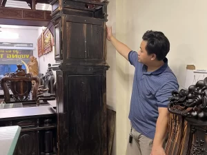 đồng hồ sừng trâu gỗ mun hoa (1087)