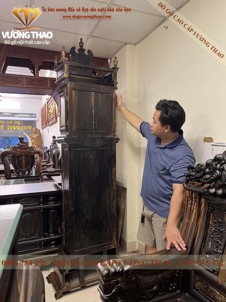 đồng hồ sừng trâu gỗ mun hoa (1087)
