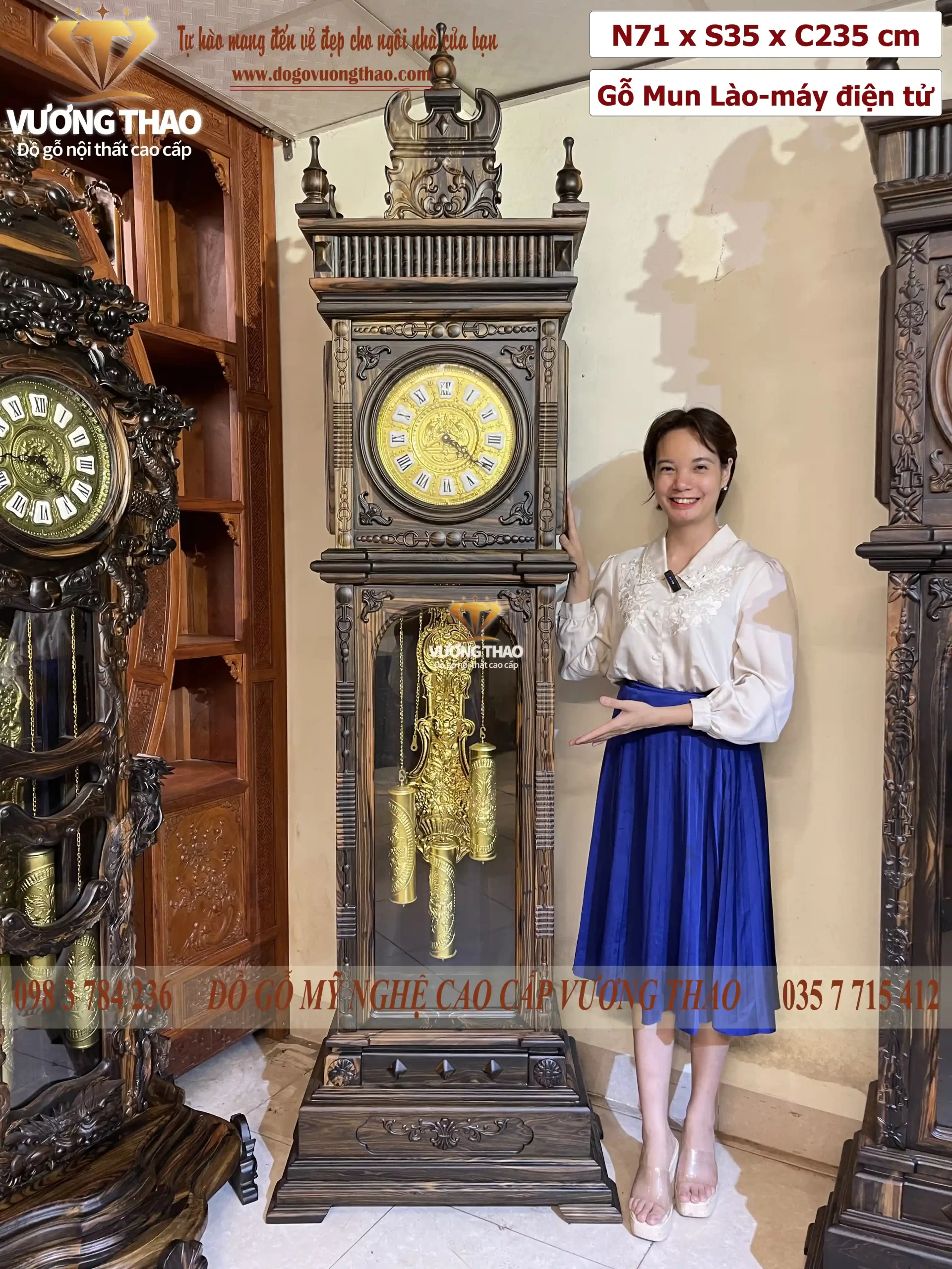 đồng hồ sừng trâu gỗ mun hoa (1647)