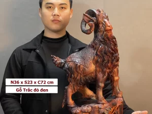 tượng dê bằng gỗ trắc đỏ đen đục chạm sắc nét