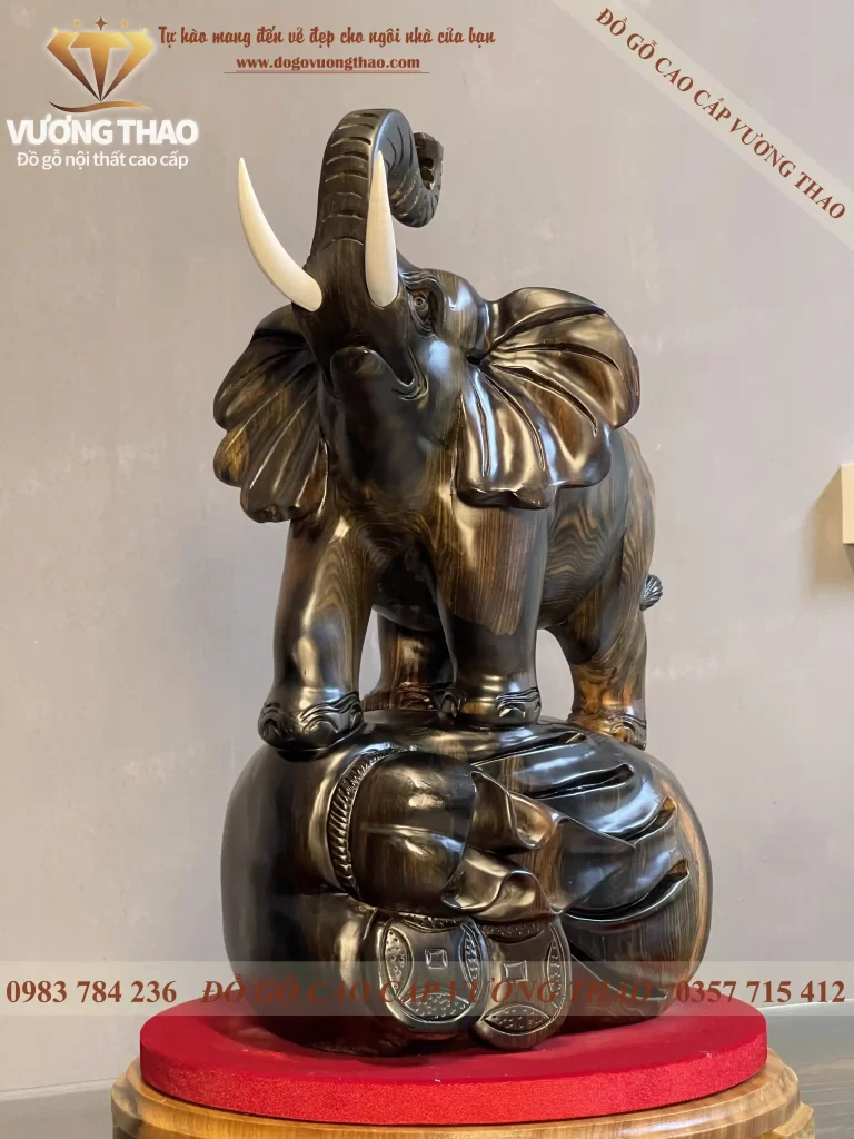 tượng voi phong thủy gỗ mun hoa (2072)