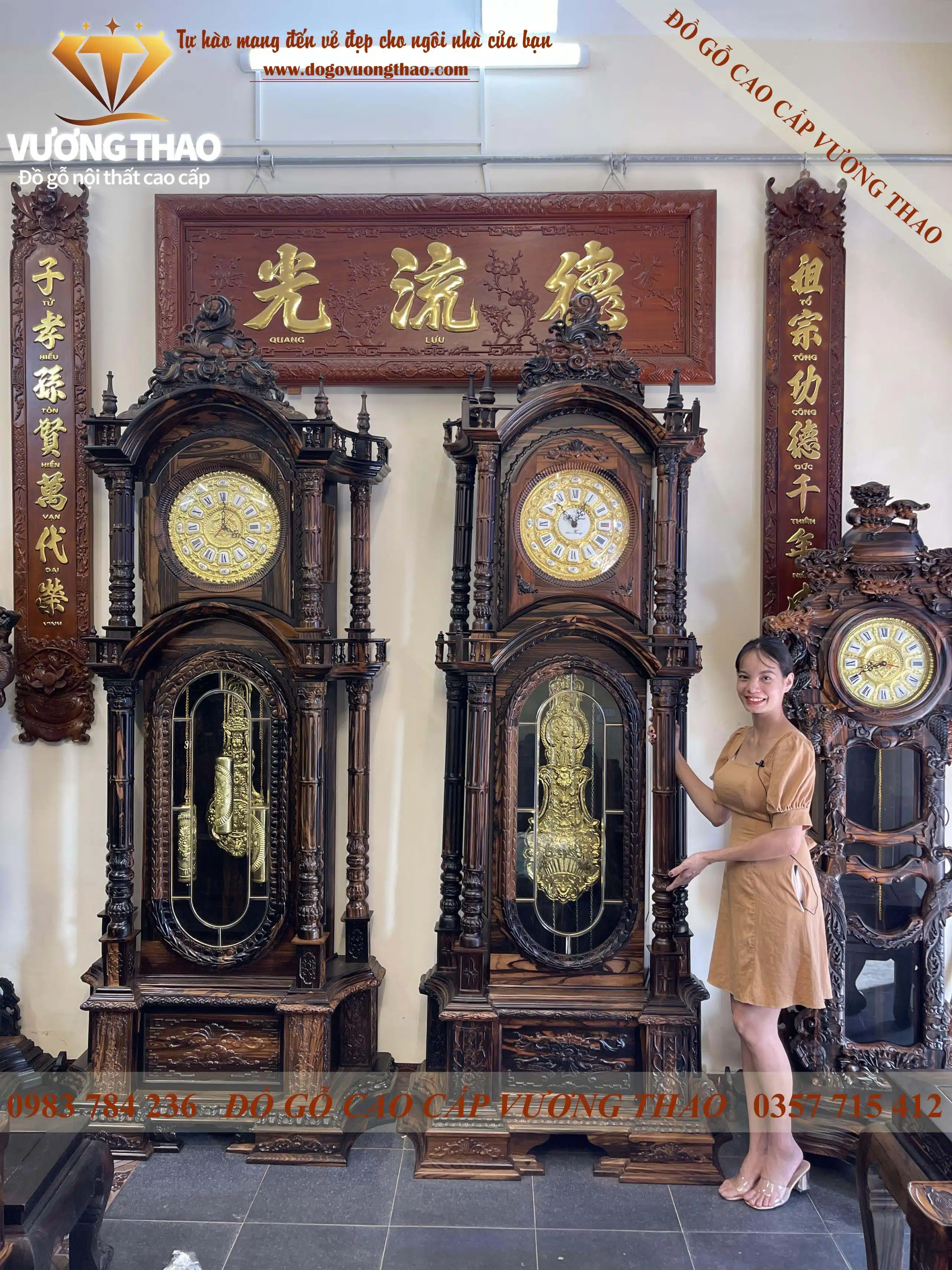 đồng hồ cây gỗ mun hoa 2