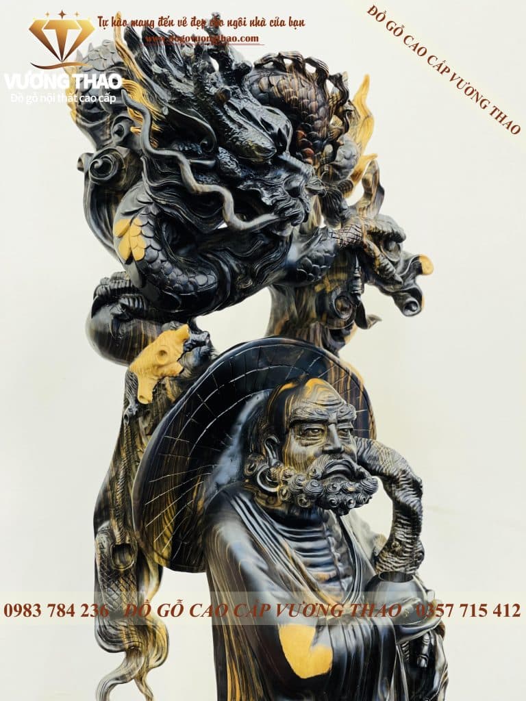 tượng đạt ma hàng long phục lân gỗ mun hoa 3