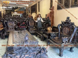 bàn ghế nghê 3 đầu gỗ mun hoa (207)