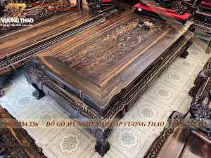 bàn ghế nghê 3 đầu gỗ mun hoa (210)