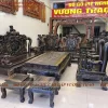 bàn ghế nghê 3 đầu gỗ mun hoa (211)