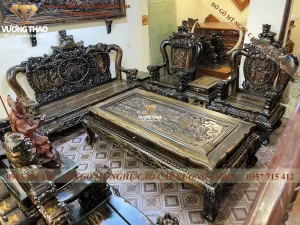 bàn ghế nghê 5 đầu gỗ mun hoa (1118)