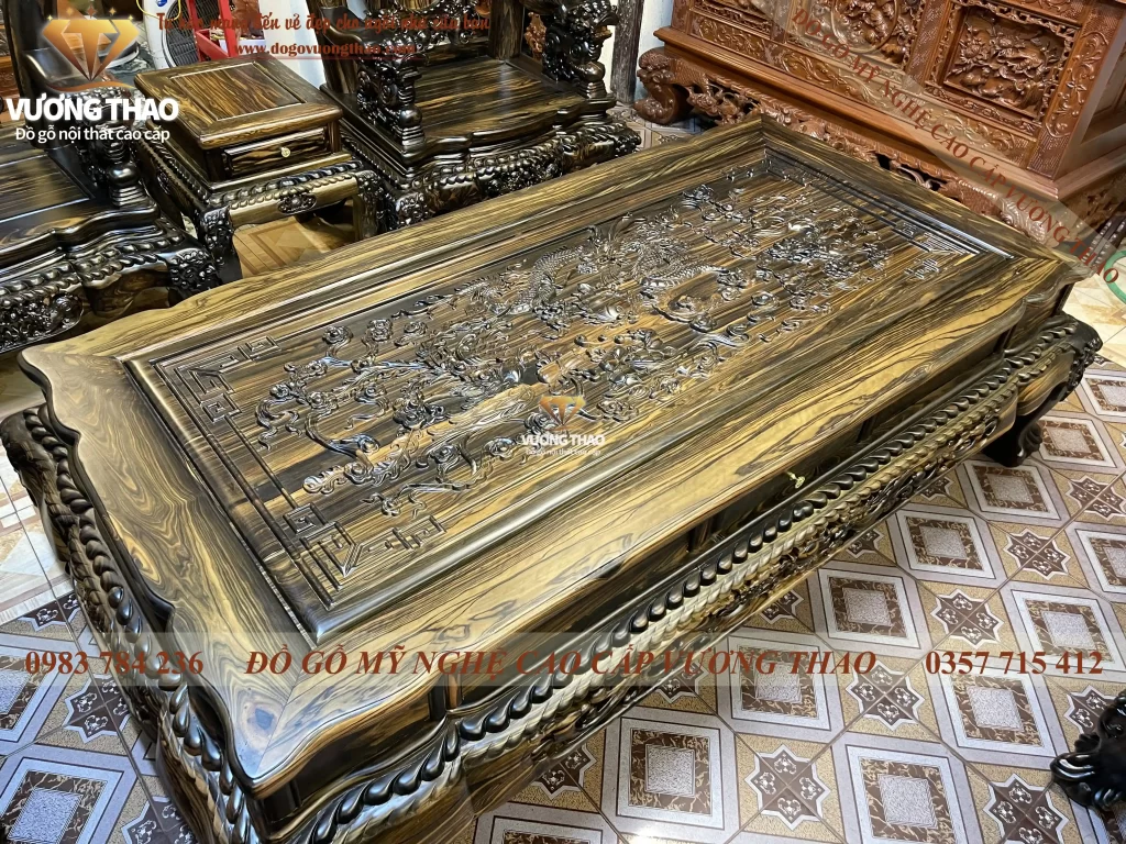 bàn ghế nghê 5 đầu gỗ mun hoa (1119)