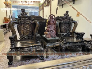 bàn ghế nghê 5 đầu gỗ mun hoa (1120)