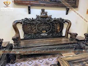 bàn ghế nghê 5 đầu gỗ mun hoa (1121)