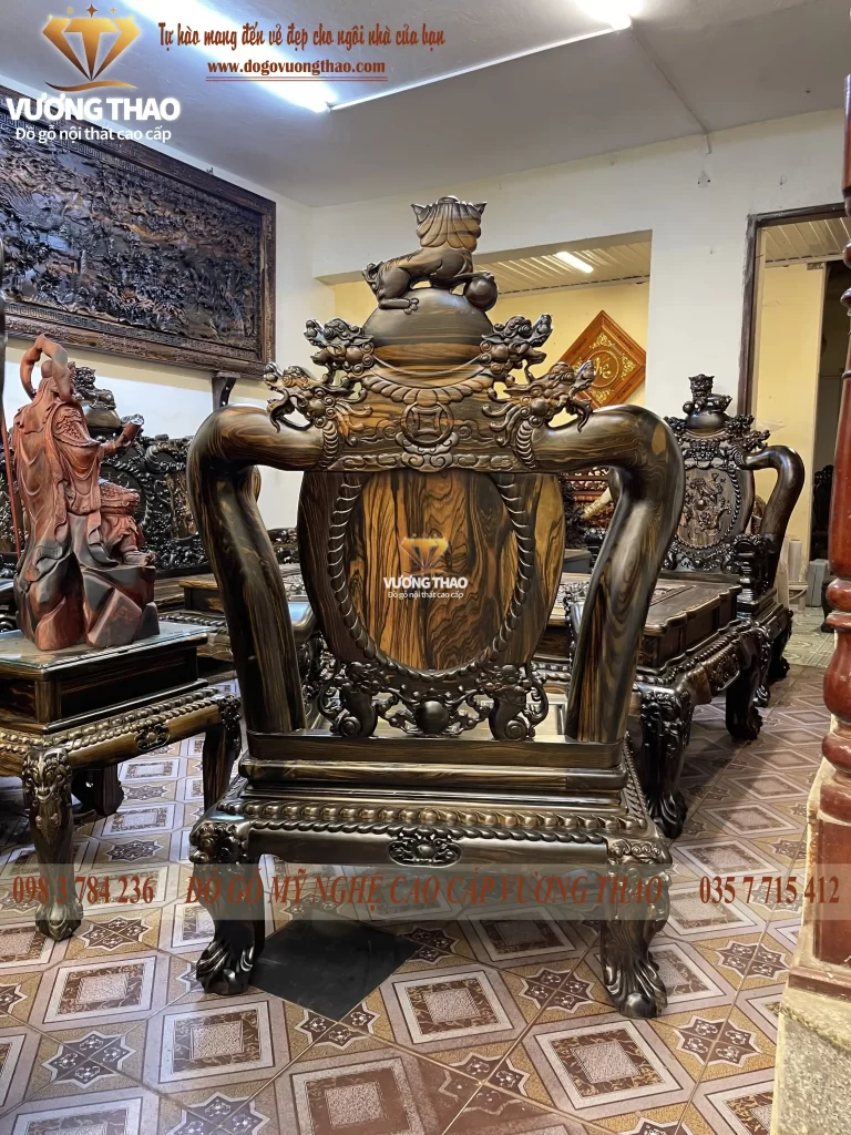 bàn ghế nghê 5 đầu gỗ mun hoa (1122)