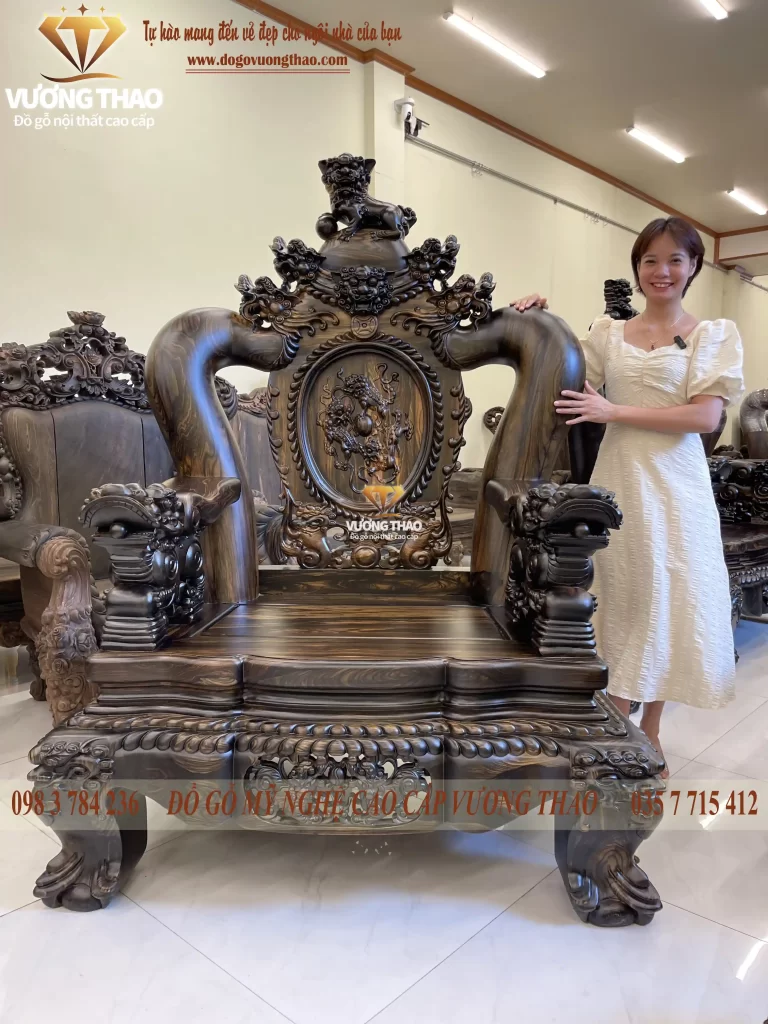 bộ bàn ghế nghê 5 đầu gỗ mun hoa (1200)