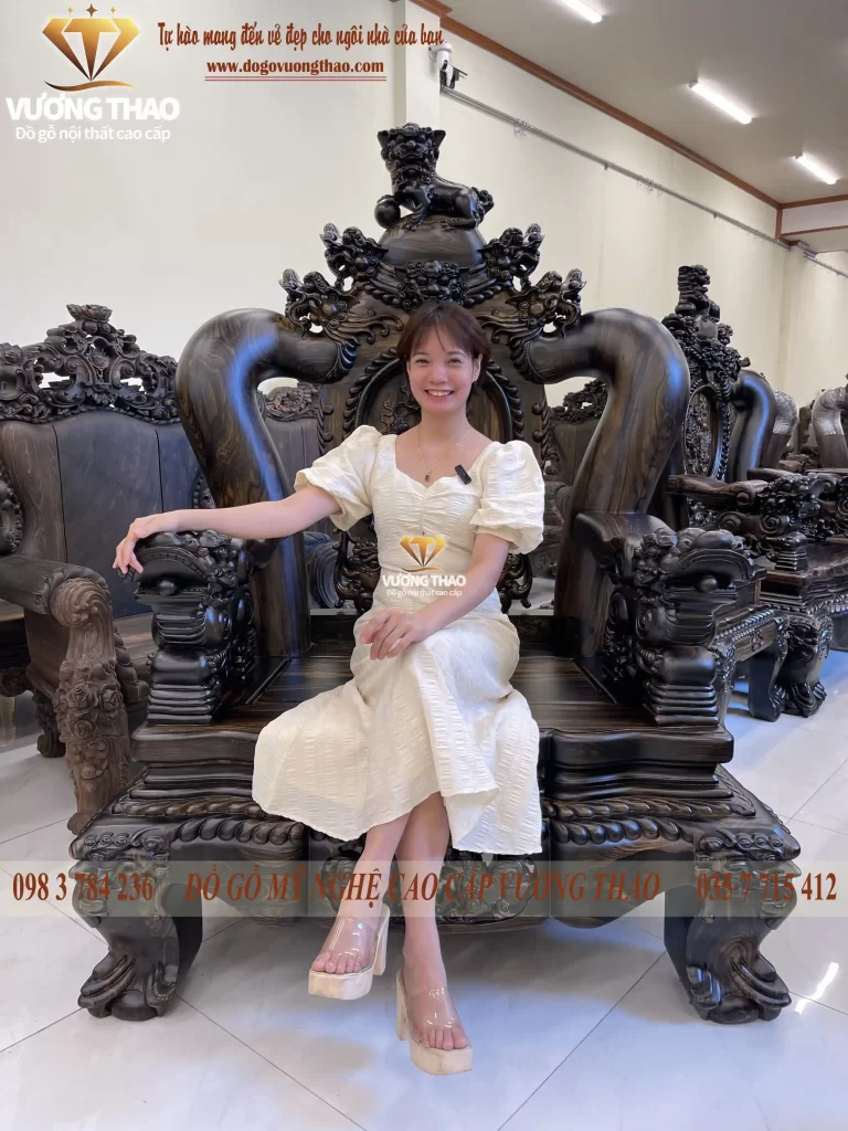 bộ bàn ghế nghê 5 đầu gỗ mun hoa (1201)