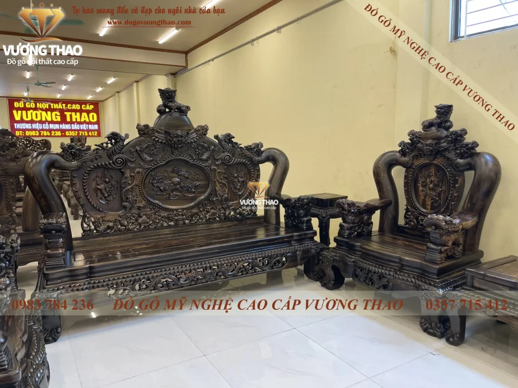 bộ bàn ghế nghê 5 đầu gỗ mun hoa (1202)