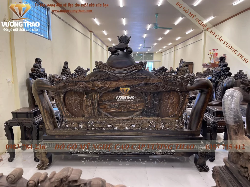 bộ bàn ghế nghê 5 đầu gỗ mun hoa (1204)