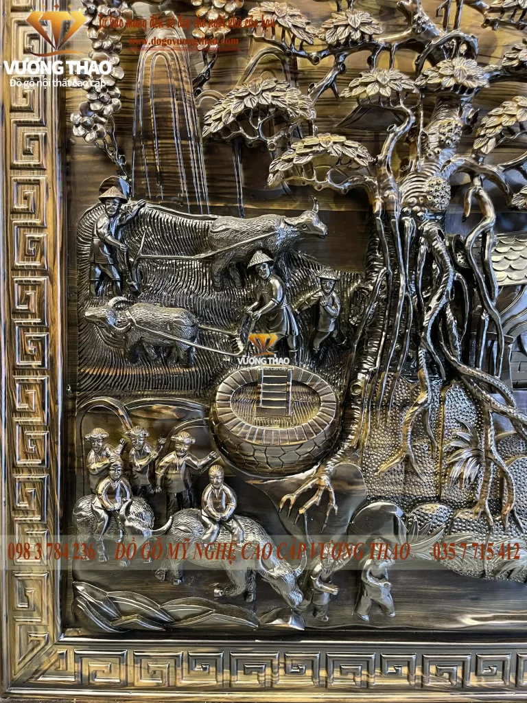 tranh đồng quê gỗ mun hoa (1269)