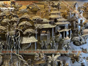 tranh đồng quê gỗ mun hoa (1270)