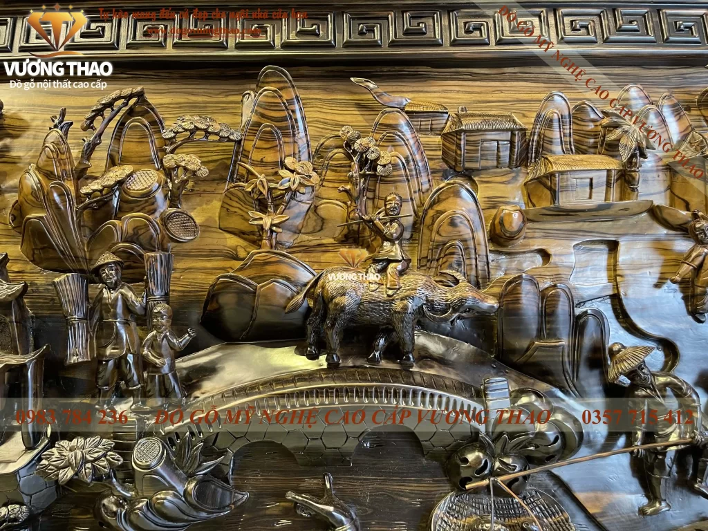 tranh đồng quê gỗ mun hoa (1273)