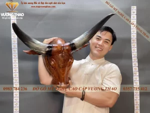 đầu bò treo tường gỗ hương (465)