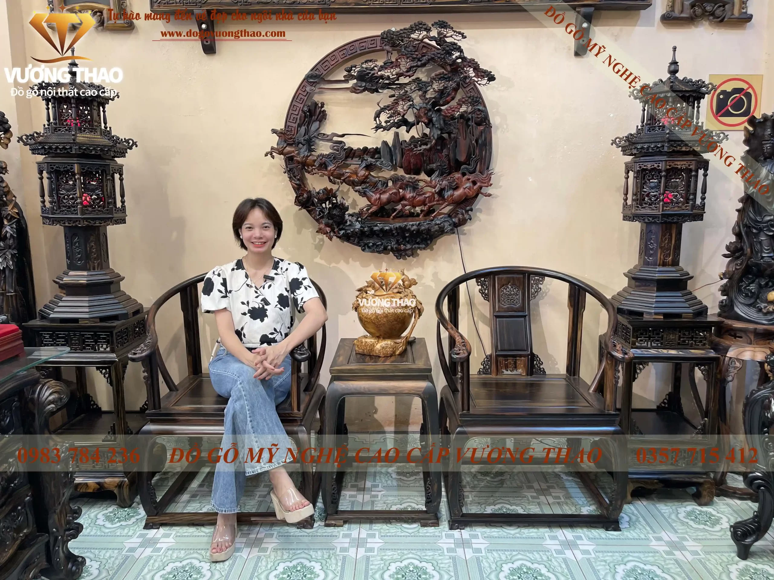 Bàn ghế Minh Đế gỗ Mun hoa (1294)