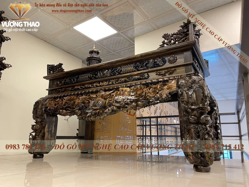 sập thờ mai điểu gỗ Mun hoa (1113)