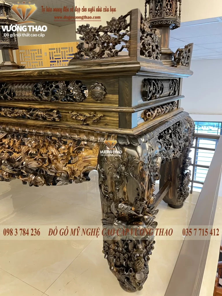 sập thờ mai điểu gỗ Mun hoa (1115)