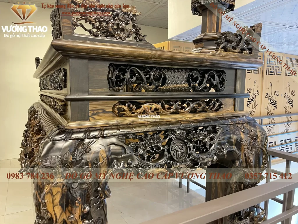 sập thờ mai điểu gỗ Mun hoa (1116)