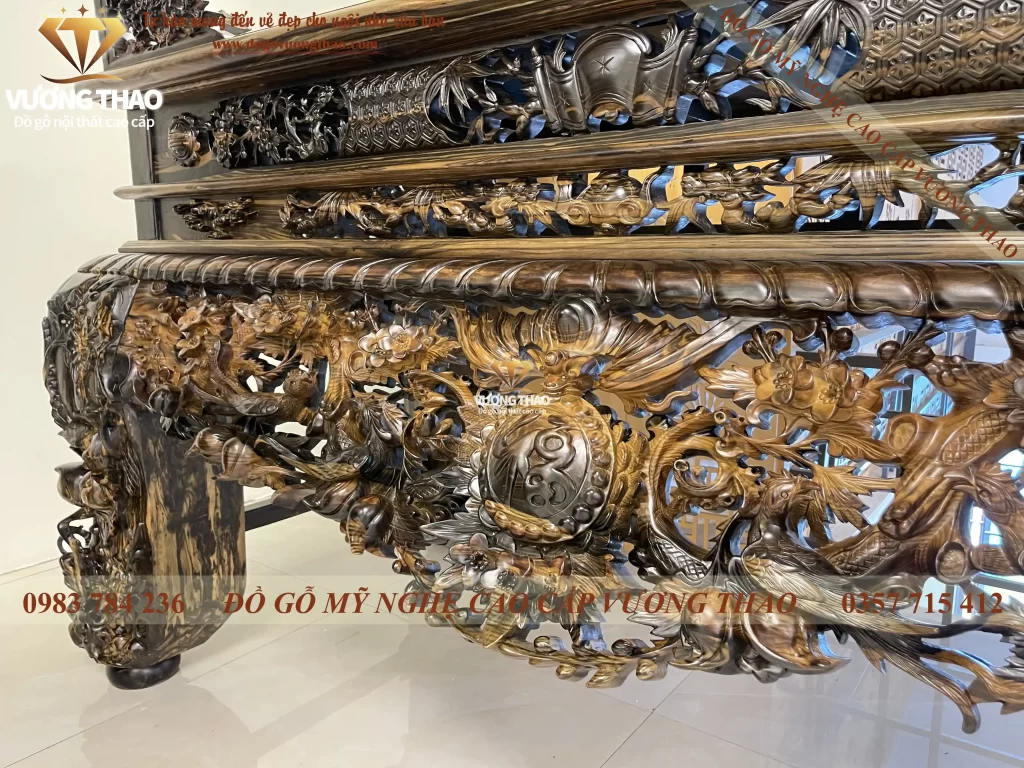 sập thờ mai điểu gỗ Mun hoa (1117)